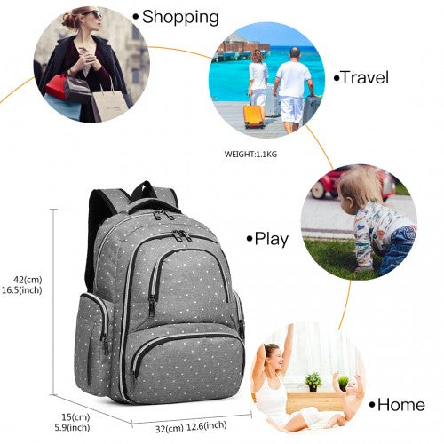 Kono Large Capacity Multi Function Baby Diaper Backpack Polka Dot - Grey