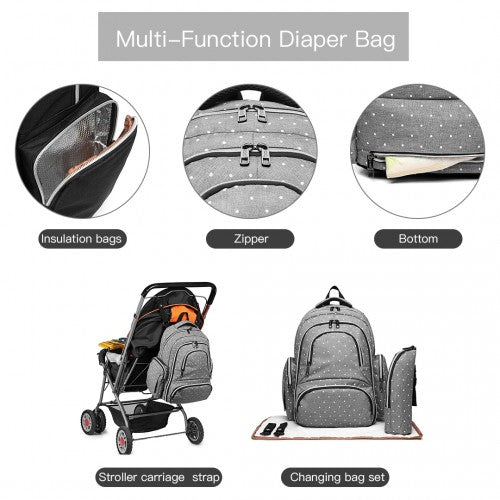 Kono Large Capacity Multi Function Baby Diaper Backpack Polka Dot - Grey