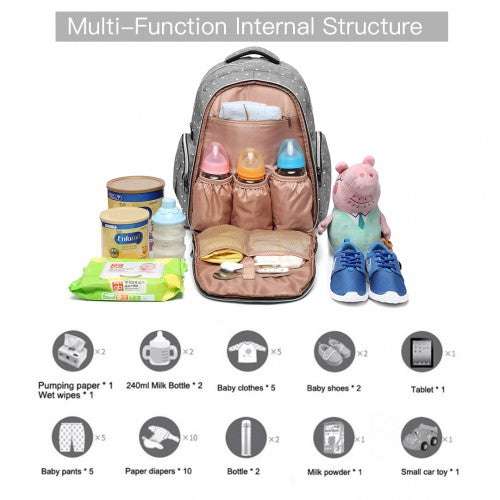 Kono Large Capacity Multi Function Baby Diaper Backpack Polka Dot - Grey