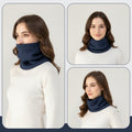 Fleece - Lined Knit Neck Warmer Gaiter - Double - Layer Acrylic & Polyester, Stretchy, Soft, Wind - Resistant, Warm - Navy