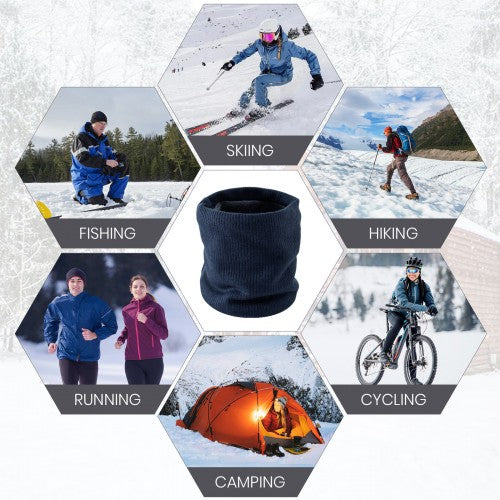 Fleece - Lined Knit Neck Warmer Gaiter - Double - Layer Acrylic & Polyester, Stretchy, Soft, Wind - Resistant, Warm - Navy