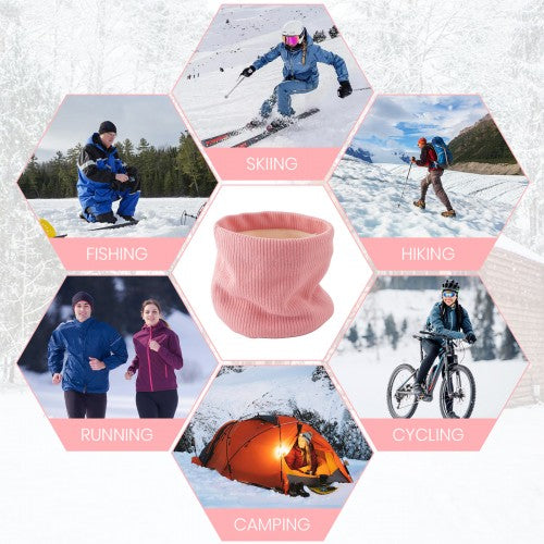 Fleece - Lined Knit Neck Warmer Gaiter - Double - Layer Acrylic & Polyester, Stretchy, Soft, Wind - Resistant, Warm - Pink