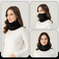 Fleece - Lined Knit Neck Warmer Gaiter - Double - Layer Acrylic & Polyester, Stretchy, Soft, Wind - Resistant, Warm - Black