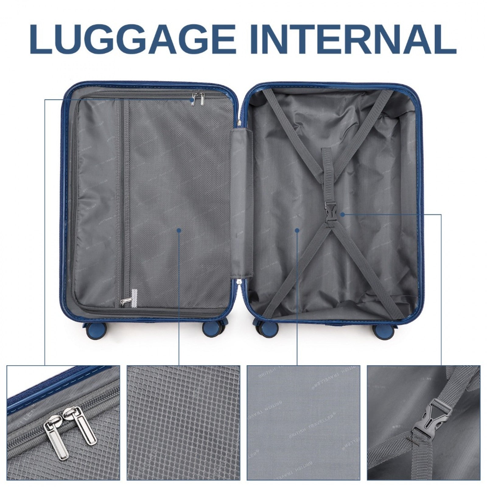 British Traveller 24 Inch Durable Polycarbonate and ABS Hard Shell Suitcase With TSA Lock - Navy