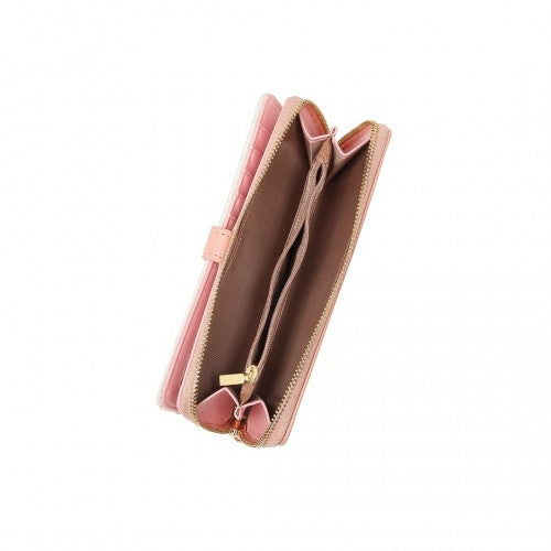 Miss Lulu Two Tone Women's Leather Look Clutch Purse - Pink