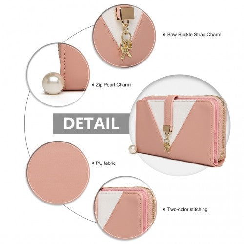 Miss Lulu Two Tone Women's Leather Look Clutch Purse - Pink