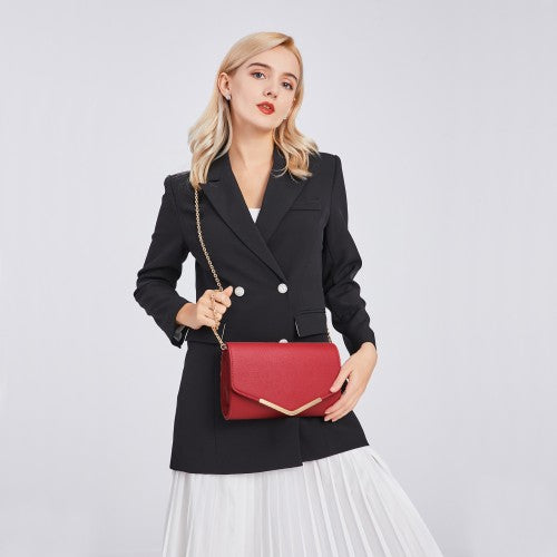 Miss Lulu Vegan Envelope Clutch Bag - Red