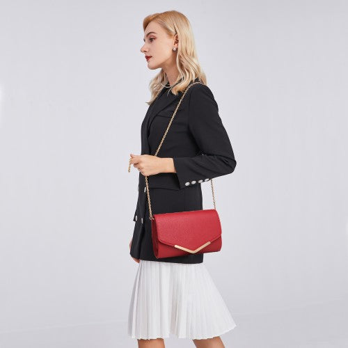 Miss Lulu Vegan Envelope Clutch Bag - Red