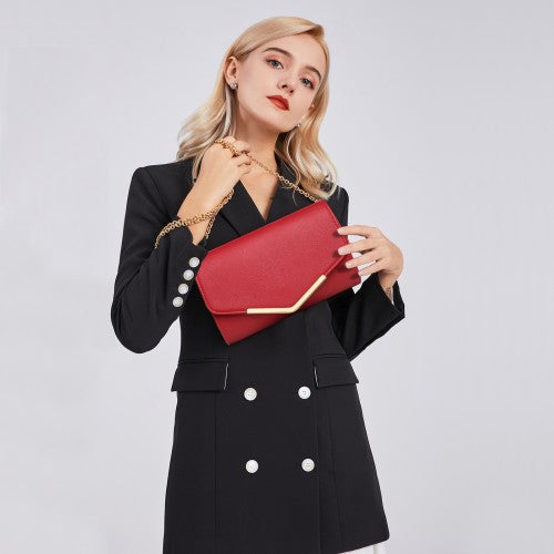 Miss Lulu Vegan Envelope Clutch Bag - Red