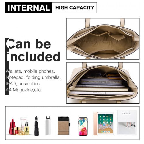 Miss Lulu PU Leather Handbag & Purse - Beige