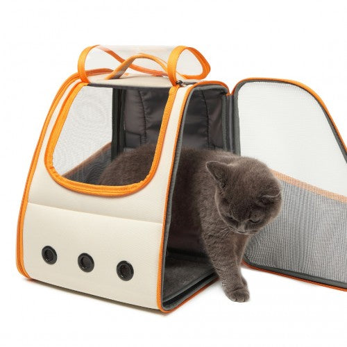 Kono Lightweight Portable Breathable Folding Pet Backpack - Beige And Yellow