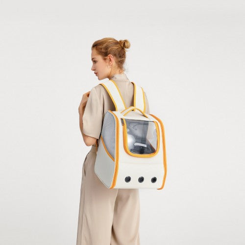 Kono Lightweight Portable Breathable Folding Pet Backpack - Beige And Yellow