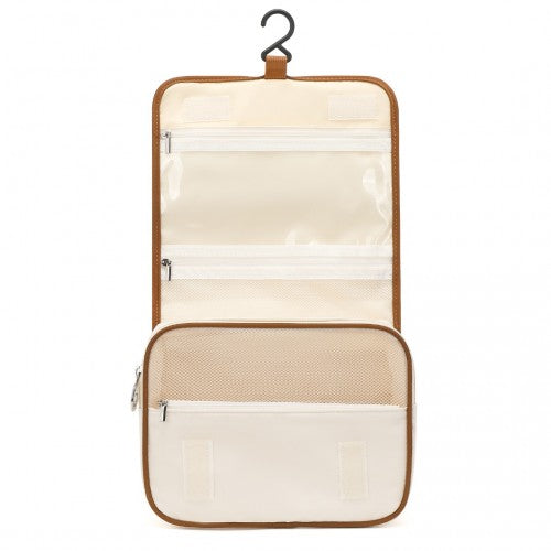 Classic Hanging Multi - Pocket Waterproof Travel Makeup Bag - Beige And Brown