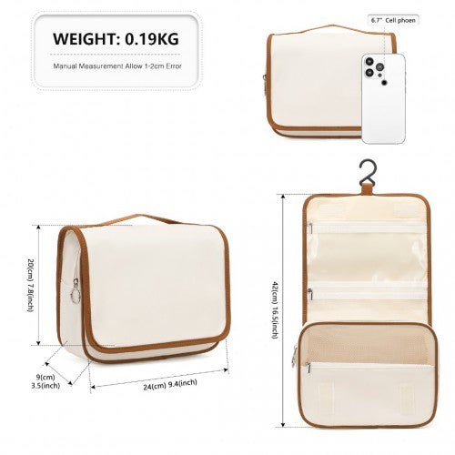 Classic Hanging Multi - Pocket Waterproof Travel Makeup Bag - Beige And Brown