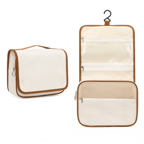 Classic Hanging Multi - Pocket Waterproof Travel Makeup Bag - Beige And Brown