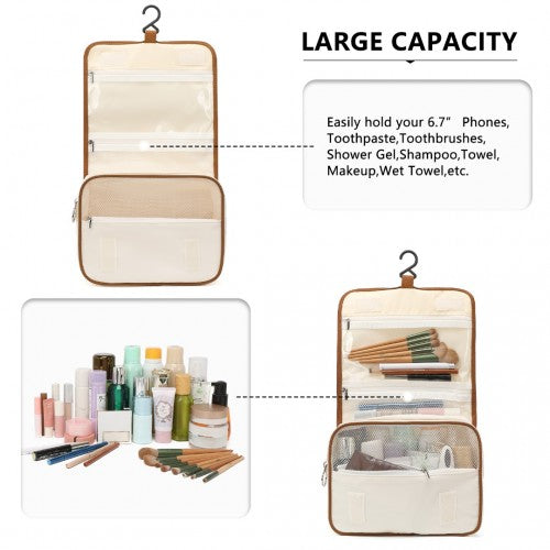 Classic Hanging Multi - Pocket Waterproof Travel Makeup Bag - Beige And Brown