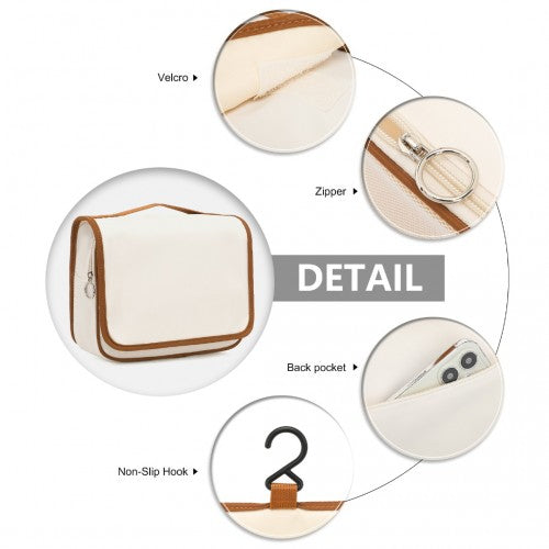 Classic Hanging Multi - Pocket Waterproof Travel Makeup Bag - Beige And Brown