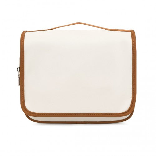 Classic Hanging Multi - Pocket Waterproof Travel Makeup Bag - Beige And Brown