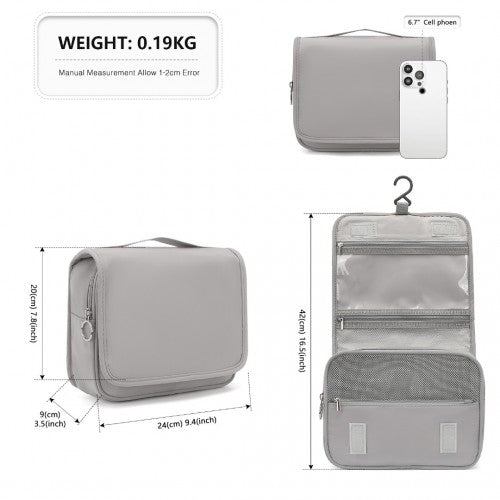 Classic Hanging Multi - Pocket Waterproof Travel Makeup Bag - Grey