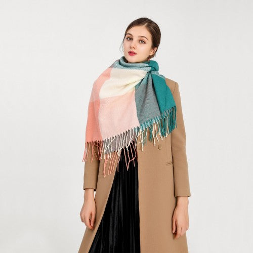 Women Fashion Long Shawl Grid Tassel Winter Warm Lattice Large Scarf - Green