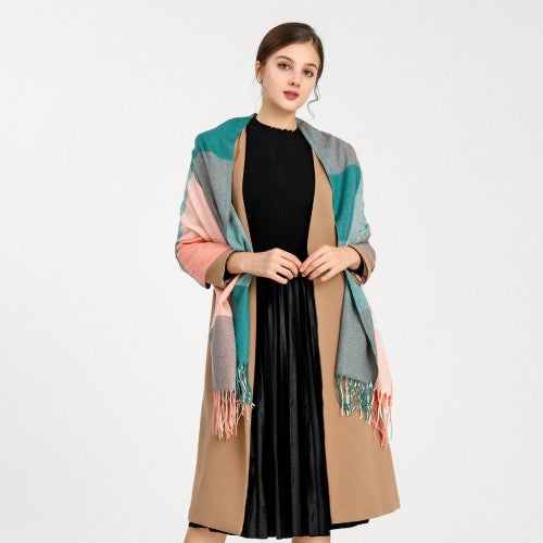 Women Fashion Long Shawl Grid Tassel Winter Warm Lattice Large Scarf - Green