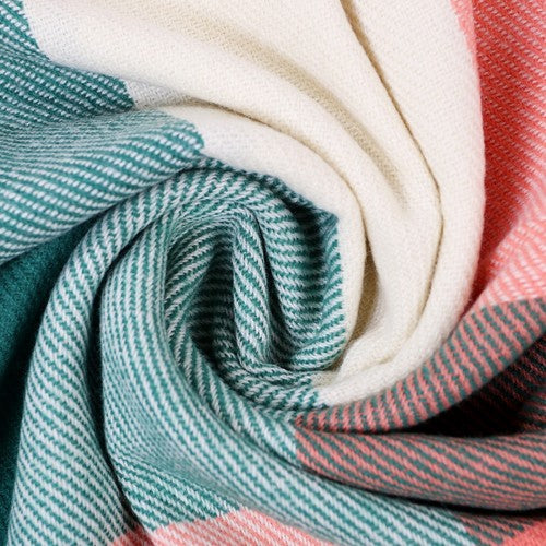 Women Fashion Long Shawl Grid Tassel Winter Warm Lattice Large Scarf - Green