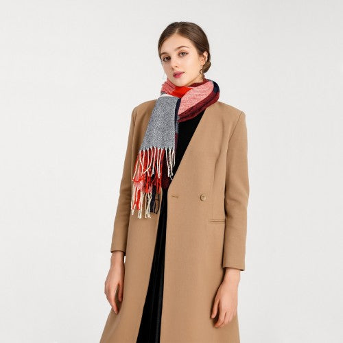 Women Fashion Long Shawl Grid Tassel Winter Warm Lattice Large Scarf - Red