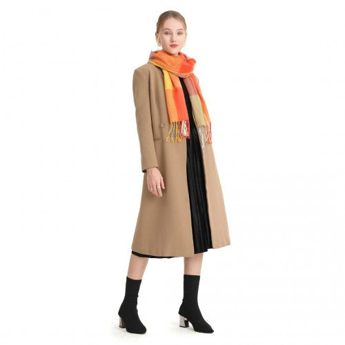 Acrylic Fashion Women's Long Shawl Grid Tassel Winter Warm Oversized Scarf - Orange