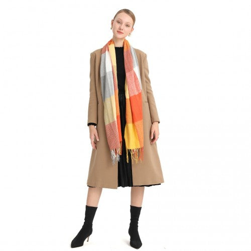 Acrylic Fashion Women's Long Shawl Grid Tassel Winter Warm Oversized Scarf - Orange