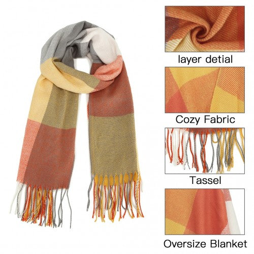 Acrylic Fashion Women's Long Shawl Grid Tassel Winter Warm Oversized Scarf - Orange