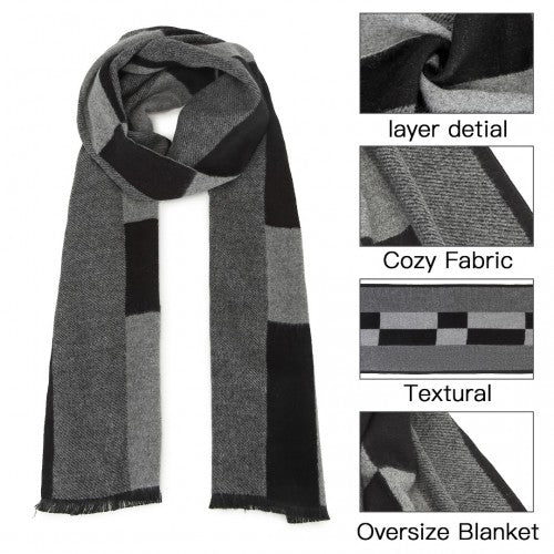 Men's Fashion Irregular Grid Winter Scarf for Warmth and Style - Black