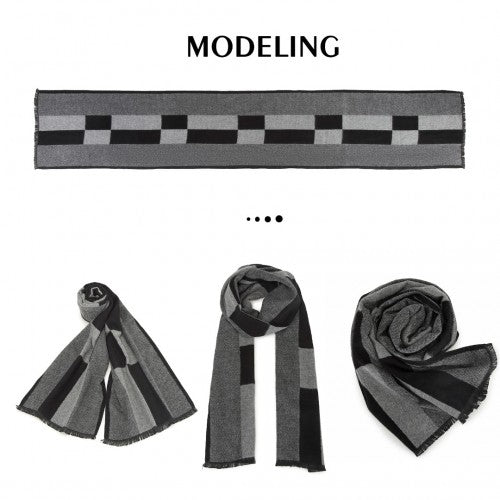 Men's Fashion Irregular Grid Winter Scarf for Warmth and Style - Black