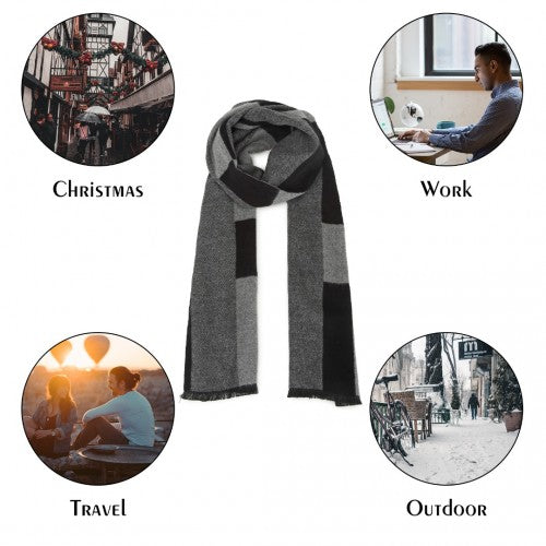 Men's Fashion Irregular Grid Winter Scarf for Warmth and Style - Black