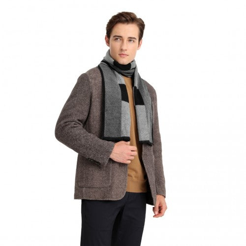 Men's Fashion Irregular Grid Winter Scarf for Warmth and Style - Black