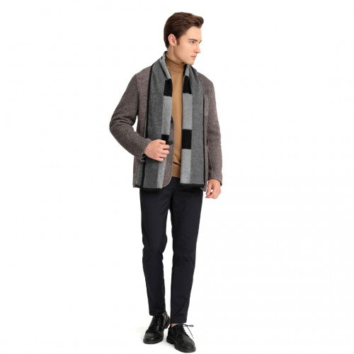 Men's Fashion Irregular Grid Winter Scarf for Warmth and Style - Black