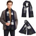 Men's Fashion Irregular Grid Winter Scarf for Warmth and Style - Navy