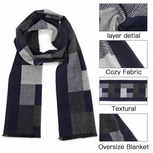 Men's Fashion Irregular Grid Winter Scarf for Warmth and Style - Navy