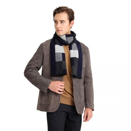 Men's Fashion Irregular Grid Winter Scarf for Warmth and Style - Navy