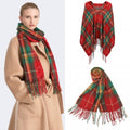 Elegant Color Block Scarf with Fringe Detailing - Versatile Oversized Design - Red