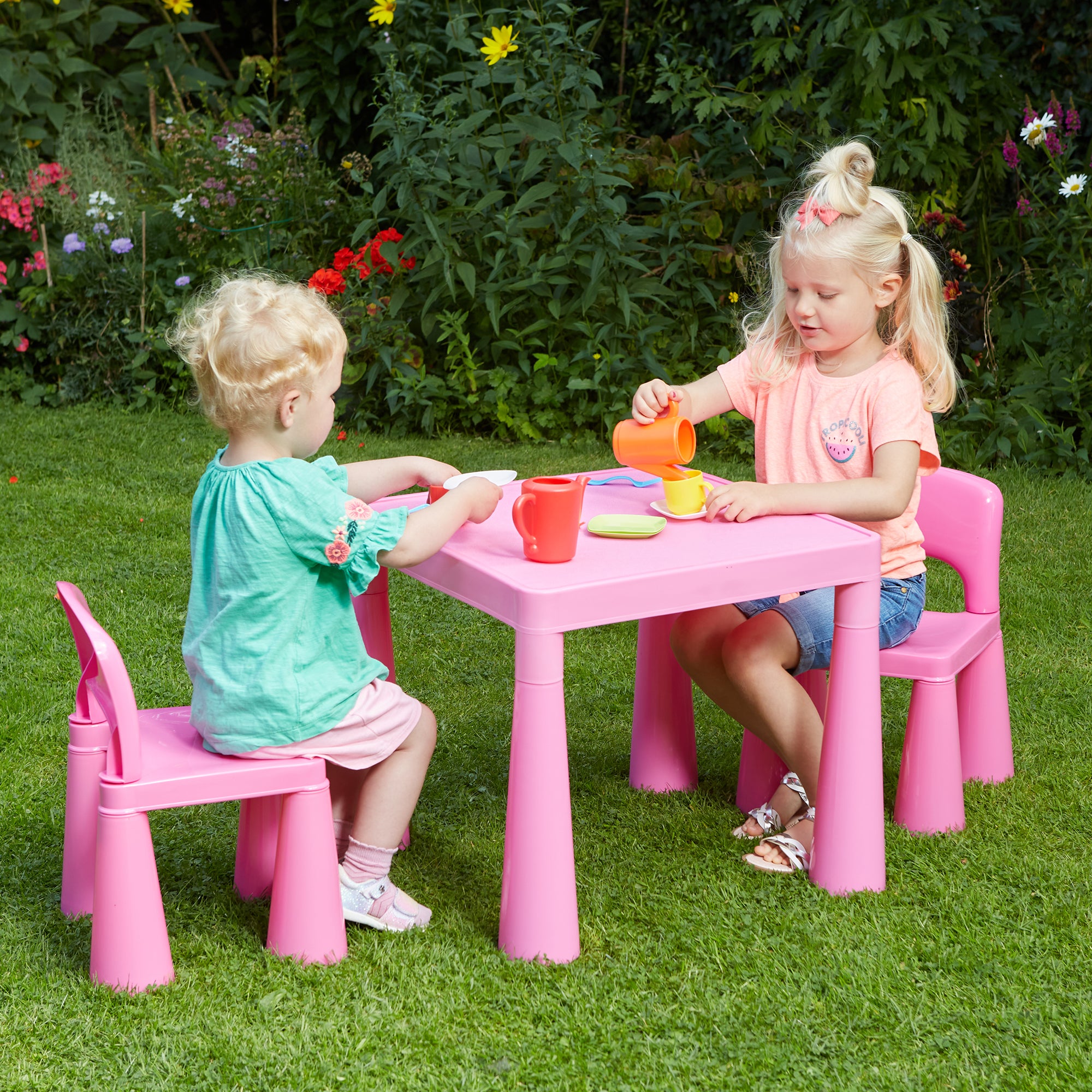Kids Colourful Plastic Table & 2 Chairs Set (18 Months-6 Years)