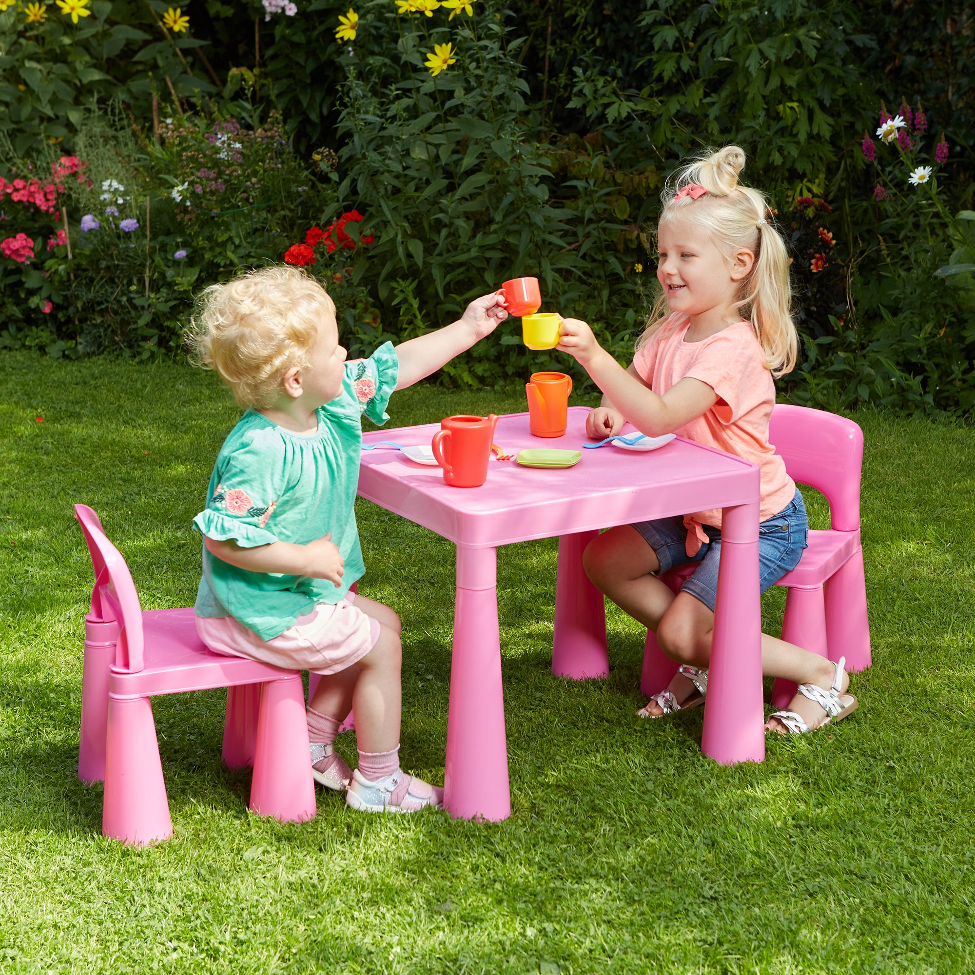 Kids Colourful Plastic Table & 2 Chairs Set (18 Months-6 Years)