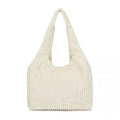Miss Lulu Reversible Corduroy Shoulder Bag with Spacious Interior - Beige
