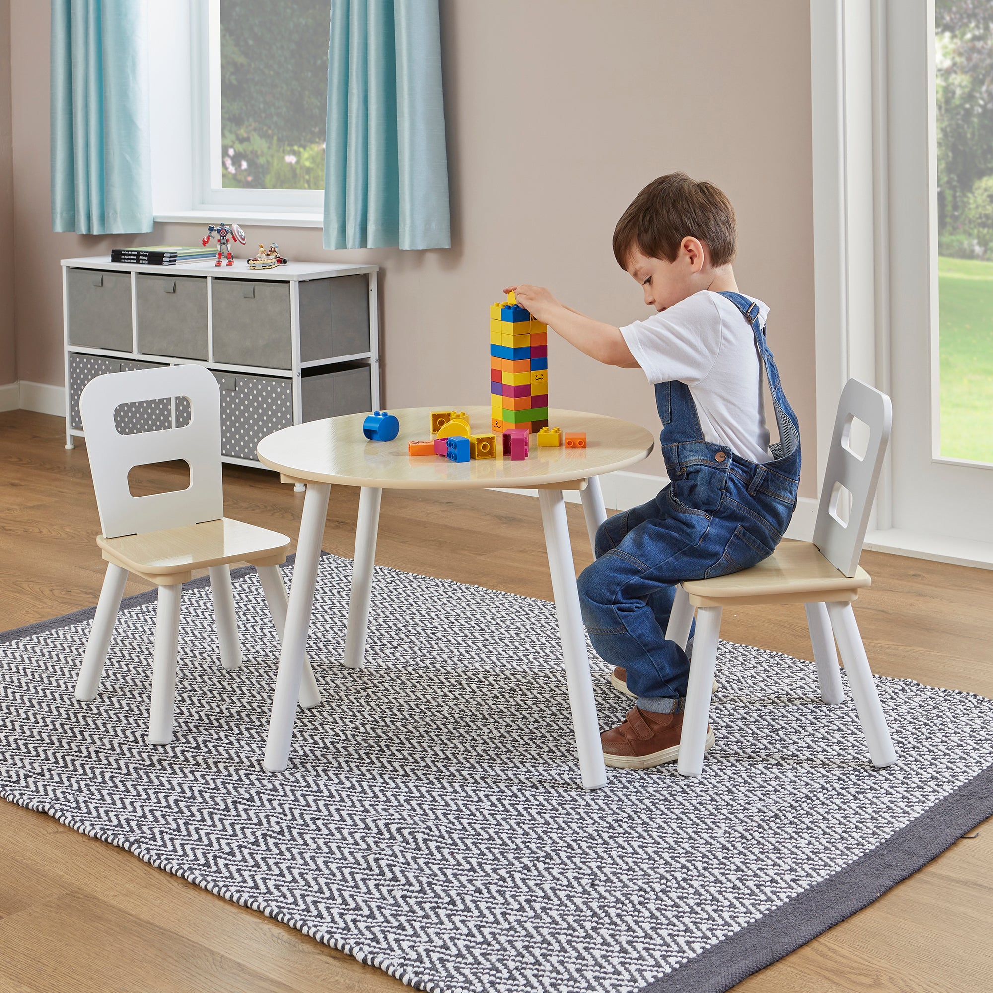 Kids Round Wooden Table & 2 Chairs Set (Ages 2+)