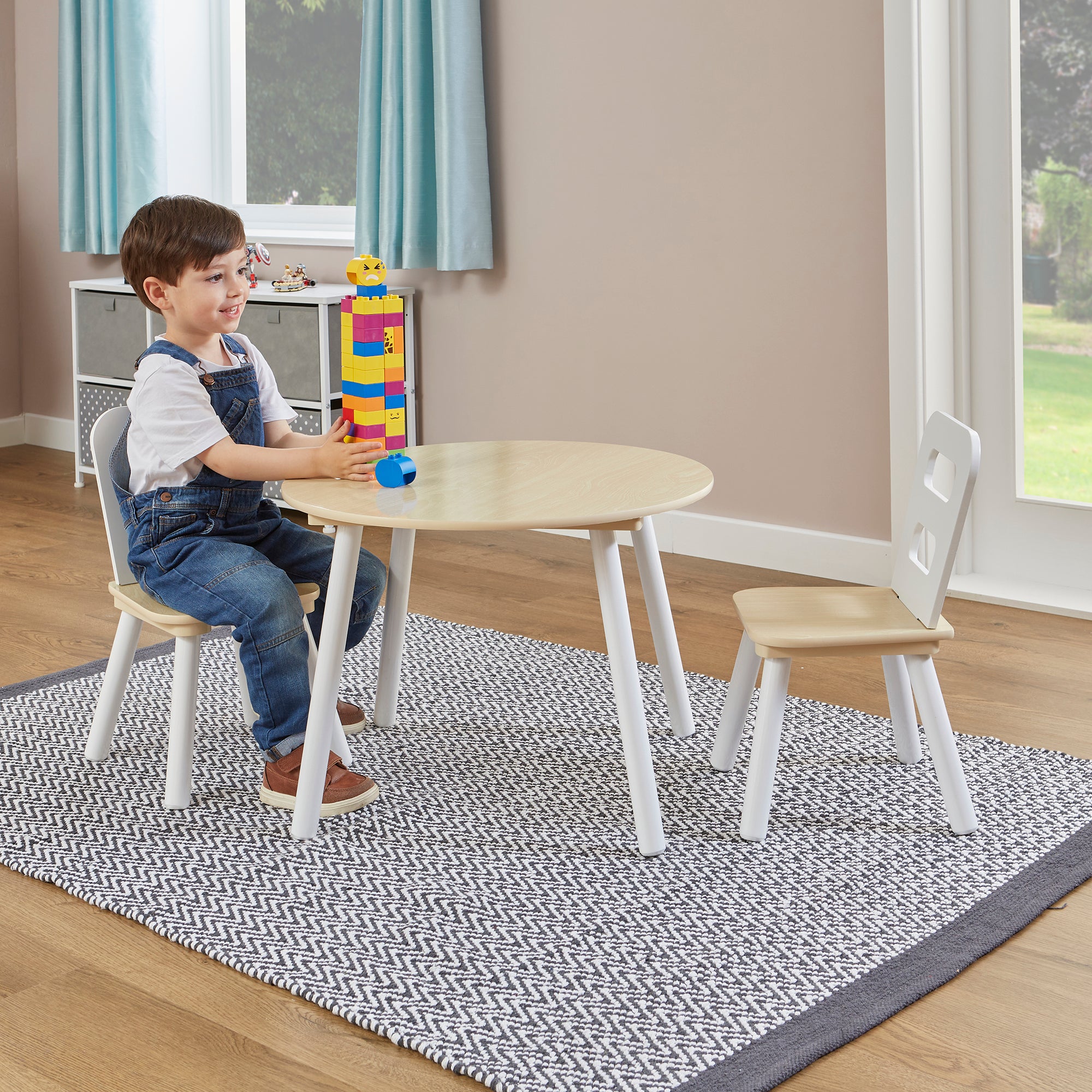 Kids Round Wooden Table & 2 Chairs Set (Ages 2+)