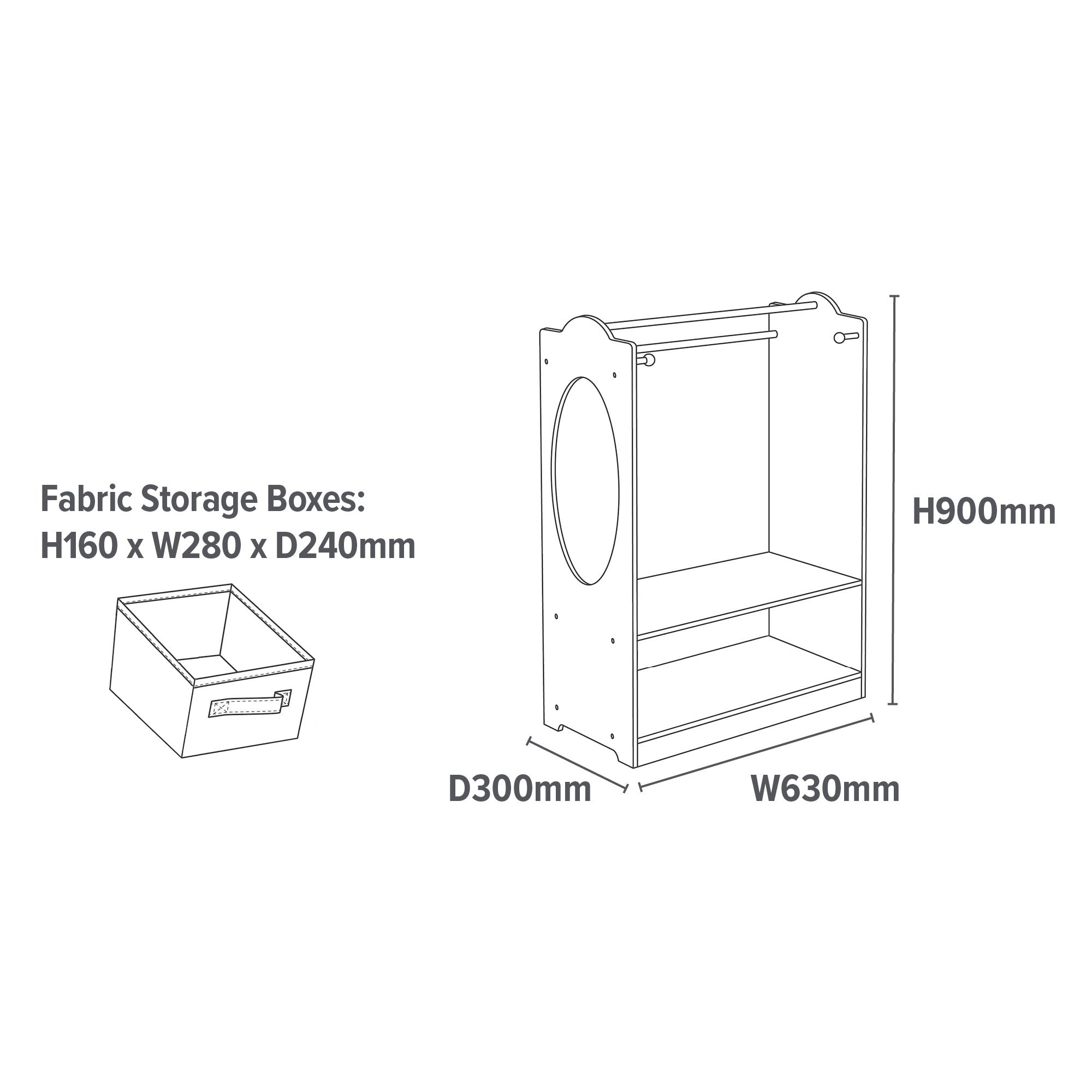 Kids White Wooden Dress Up Unit with 2 Storage Boxes (Ages 3-7)