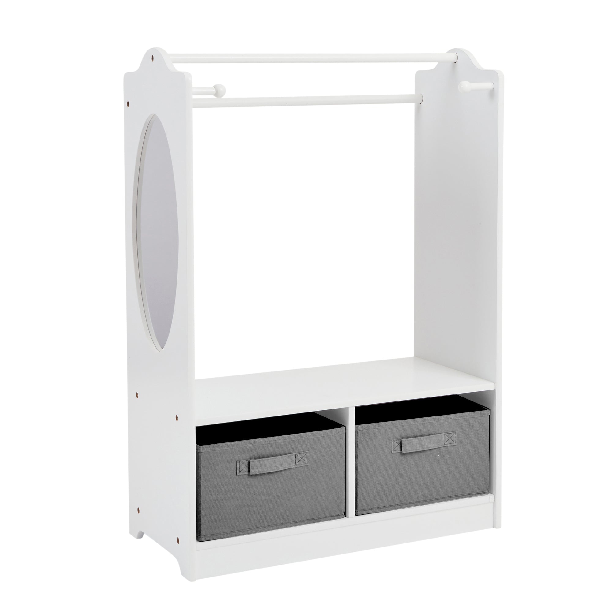 Kids White Wooden Dress Up Unit with 2 Storage Boxes (Ages 3-7)