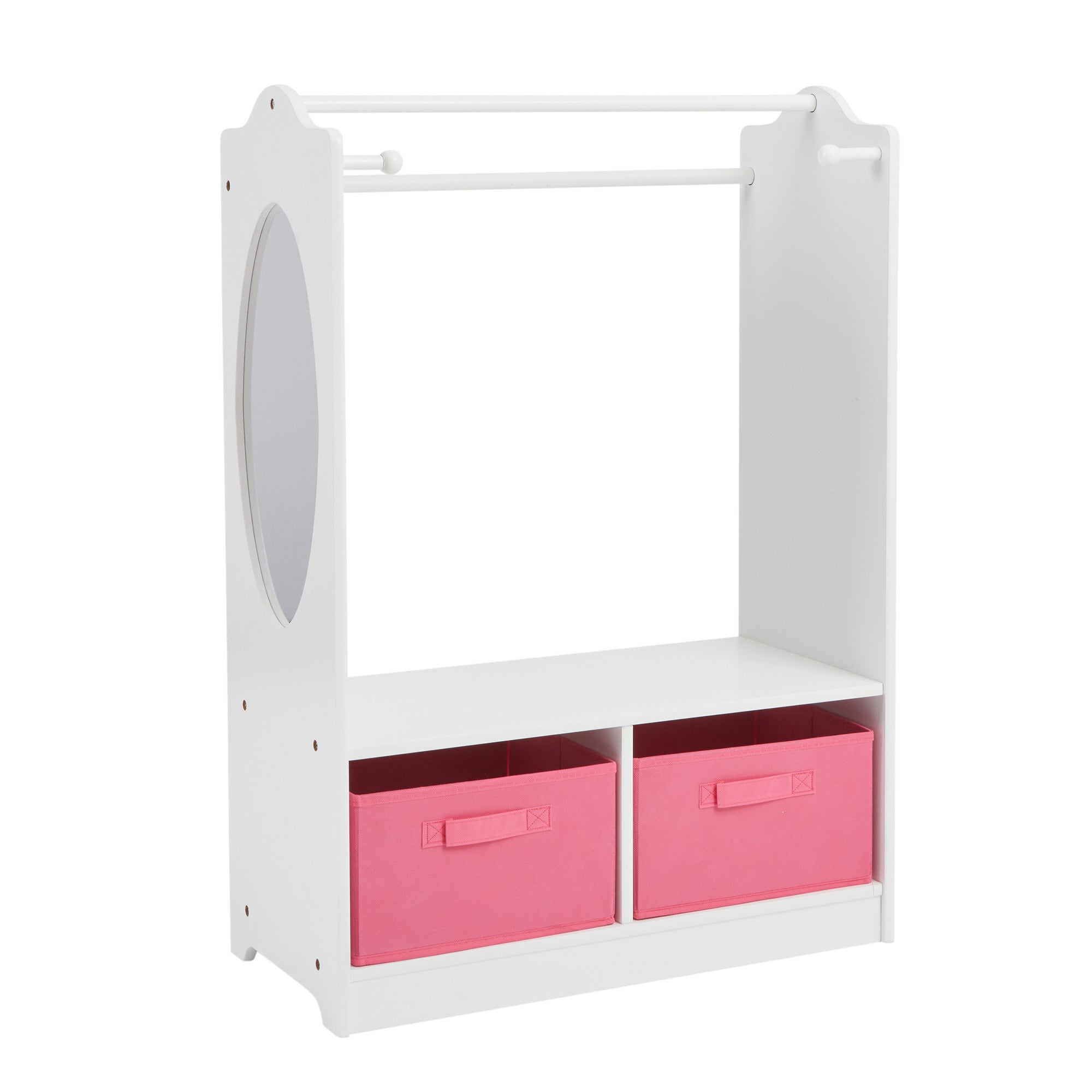 Kids White Wooden Dress Up Unit with 2 Storage Boxes (Ages 3-7)