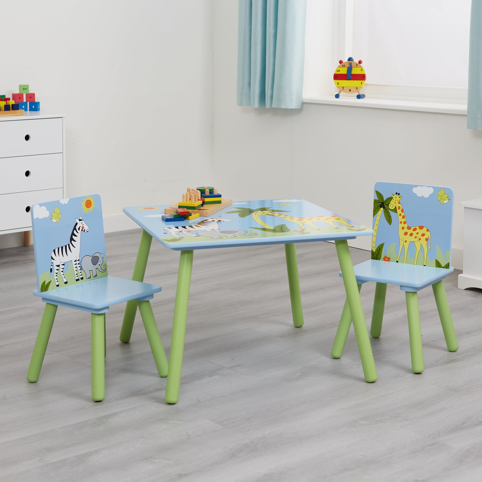 Kids Safari Table & Two Chairs Set – Animal Friends (18 Months-6 Years)