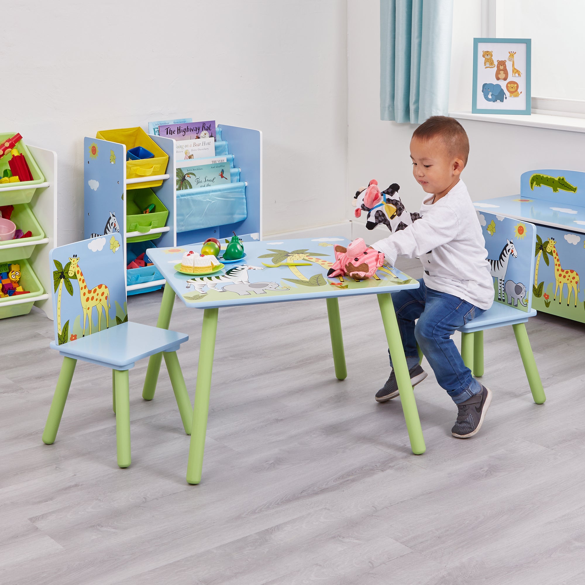 Kids Safari Table & Two Chairs Set – Animal Friends (18 Months-6 Years)