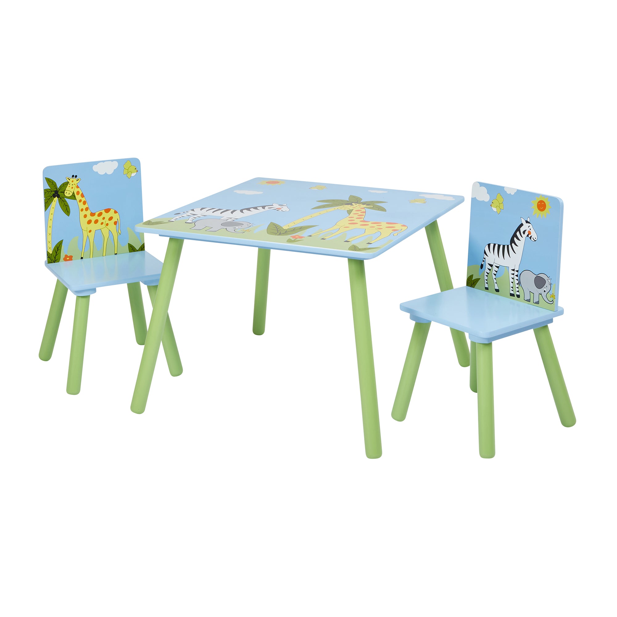 Kids Safari Table & Two Chairs Set – Animal Friends (18 Months-6 Years)